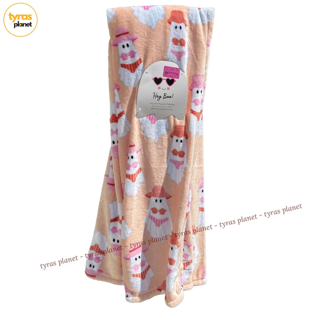 Hey Boo Velvet Plush Throw Blanket Halloween Summerween Bikini Ghosts 50x70in